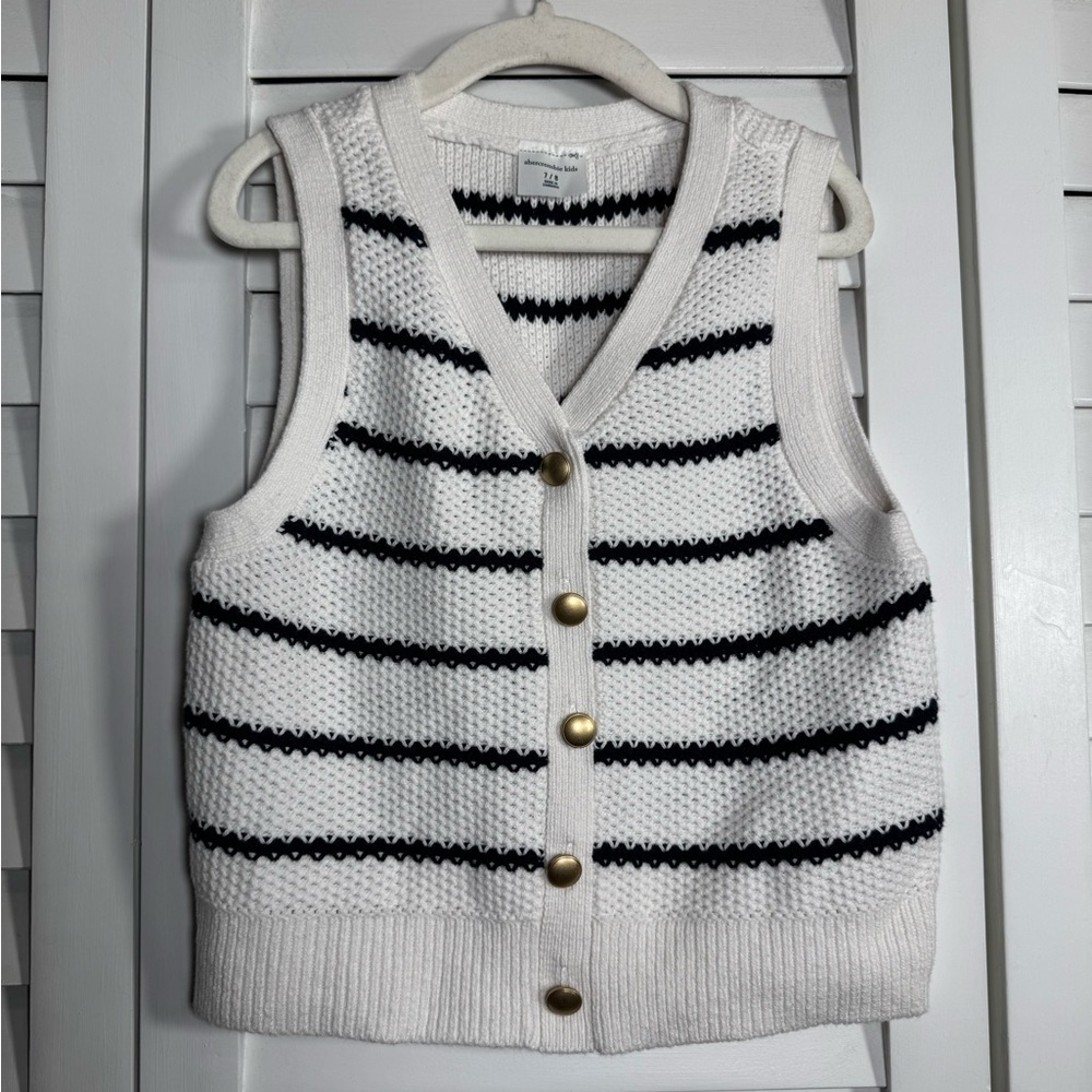 Abercrombie & Fitch Kids Striped Knit Sweater Vest with Gold Buttons Size 7-8 yr